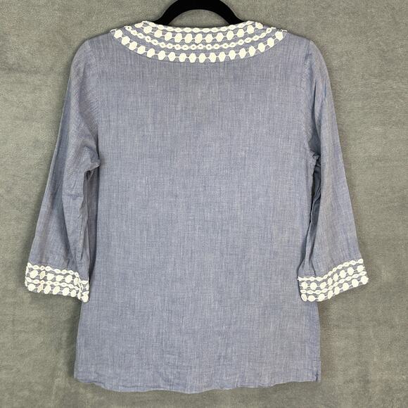 Boden Top Womens 4 Blue Chambray Embroidered Boho Beach Preppy Coastal Resort - Picture 5 of 11